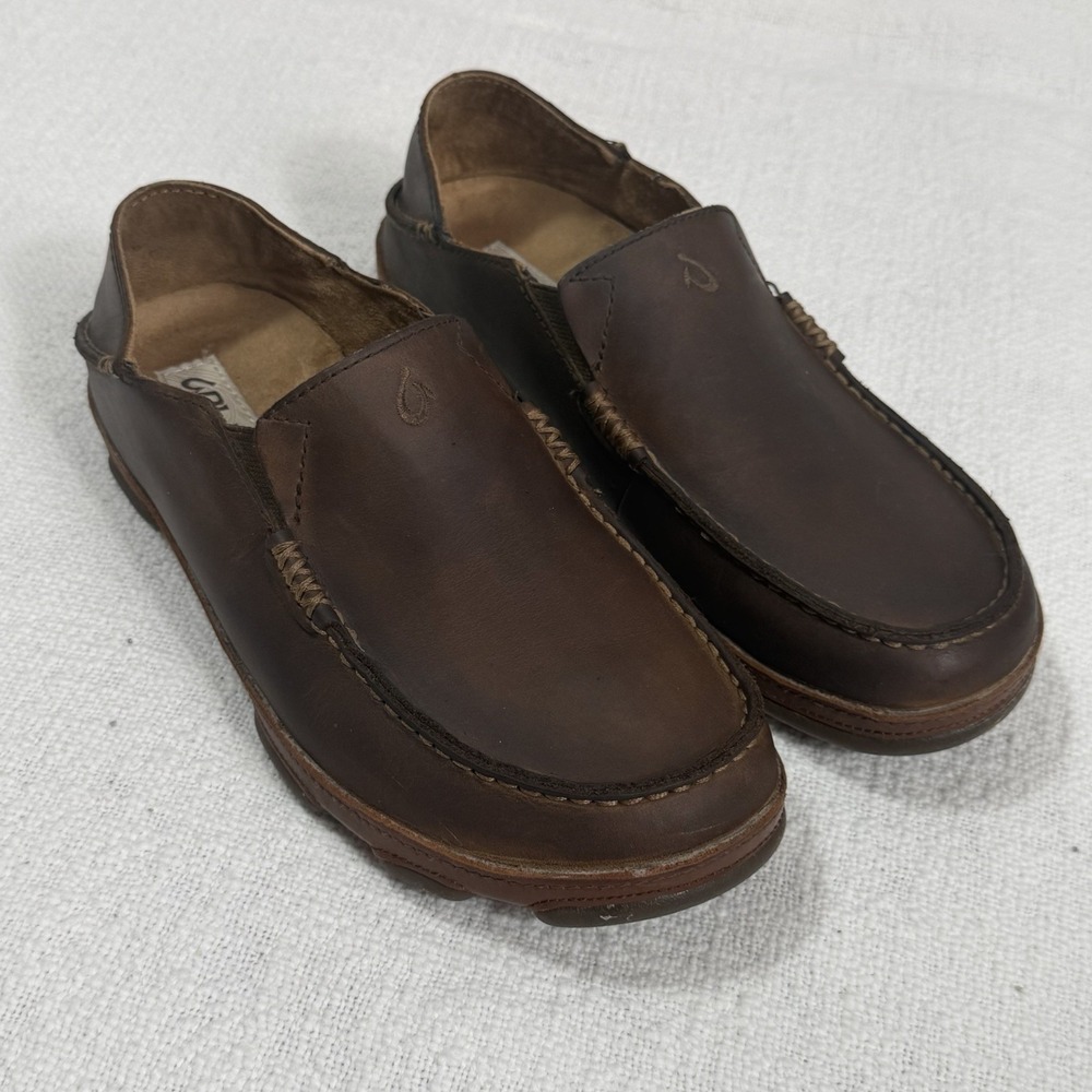 Olukai Men's Brown Moloa Leather Classic Slip-On‎ Loafer Shoes Casual Size 9.5